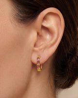 14K Gold 0.7ct Natural Pink Sapphires Triple Pink Sapphire Hoop Earrings