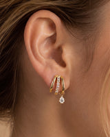 14K Gold 0.6ct Natural Diamond  Triple Row Pavé Pear Drop Hoop Earrings