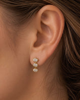 14K Gold 0.8ct Natural Diamond  Triple East West Fluted Oval Bezel Drop Earrings