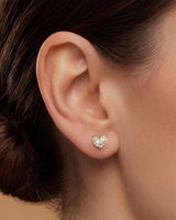 14K Gold 0.6ct Natural Diamond  Double Pear Heart Pavé Stud Earrings