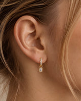 14K Gold 0.5ct Natural Diamond  Emerald Bezel Drop Pavé Hoop Earrings
