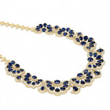 14K Gold 35.4ct Natural Diamond w/ Simulated Sapphire Necklace Earrings Set