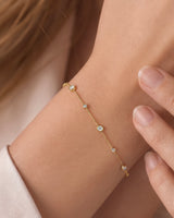 14K Gold 0.4ct Natural Diamond Alternating Bezel Station Bracelet