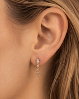 14K Gold 0.3ct Natural Diamond  Emerald Stud Bezel Chain Drop Earrings