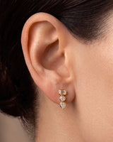 14K Gold 0.7ct Natural Diamond  East West Emerald Pear Bezel Drop Earrings