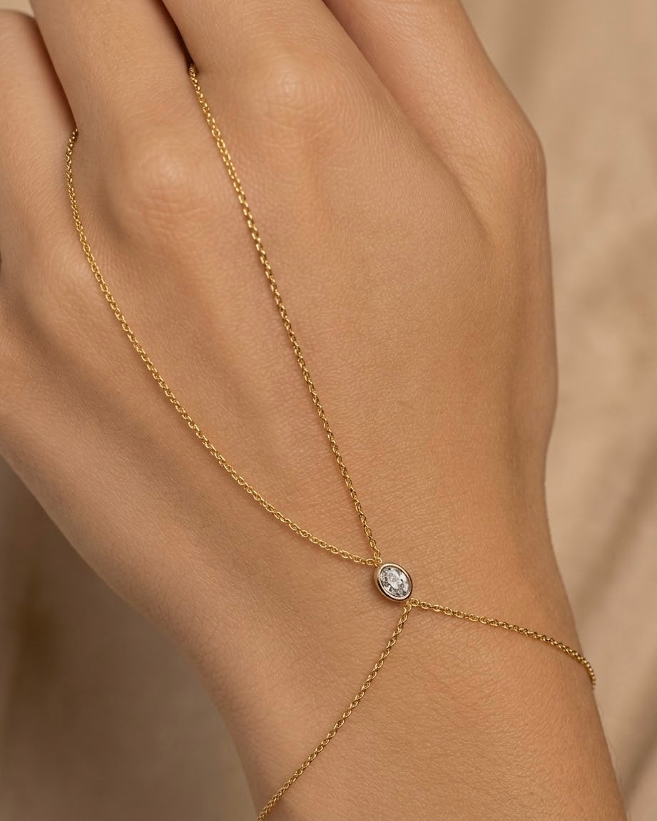 14K Gold 0.4ct Natural Diamond East West Oval Bezel Hand Chain