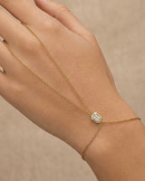 14K Gold 0.4ct Natural Diamond Emerald Bezel Hand Chain
