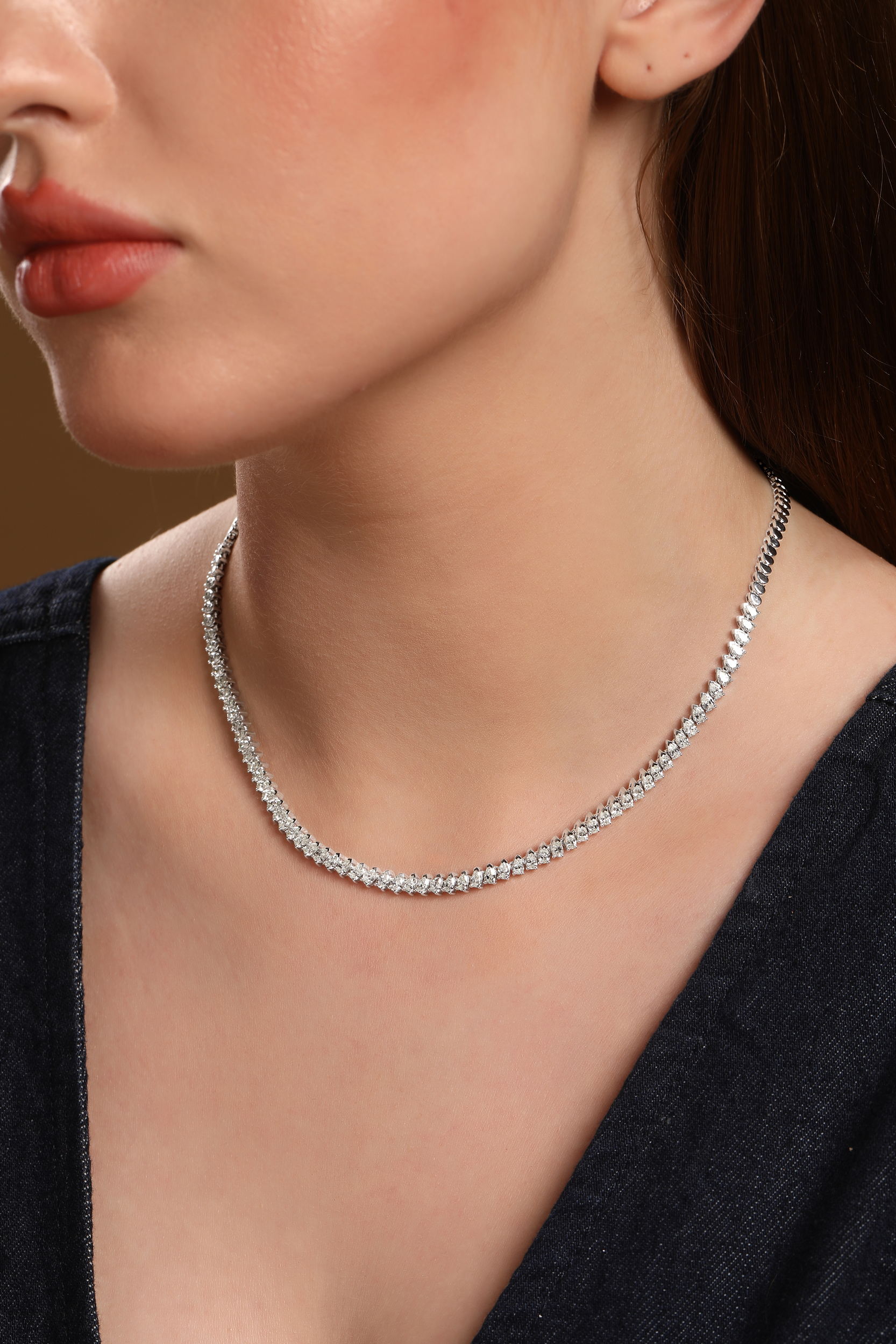 14K Gold 11.7ct Natural Diamond Tennis  Necklace