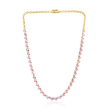 14K Gold 12.3ct Natural Diamond Pear Pink Sapphire Tennis  Necklace
