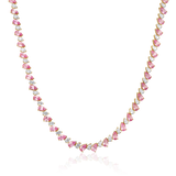 14K Gold 12.3ct Natural Diamond Pear Pink Sapphire Tennis  Necklace