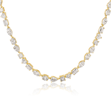 14K Gold 5.9ct Natural Diamond Multi Shape Prong Riviera Line Necklace