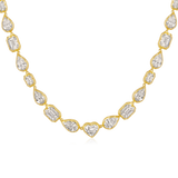 14K Gold 12.7ct Natural Diamond Multi Shape Bezel Riviera Line Necklace