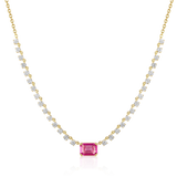 14K Gold 3.5ct Natural Diamond Pink Sapphire East West Emerald Prong Half Tennis Necklace
