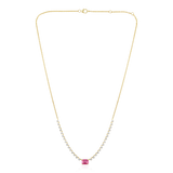 14K Gold 3.5ct Natural Diamond Pink Sapphire East West Emerald Prong Half Tennis Necklace