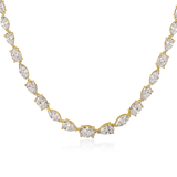 14K Gold 10.7ct Natural Diamond Alternating Marquise Oval Tennis Necklace