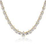 14K Gold 7.8ct Natural Diamond Emerald Pear Graduated Riviera Necklace