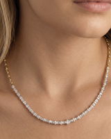 14K Gold 7.8ct Natural Diamond Emerald Pear Graduated Riviera Necklace