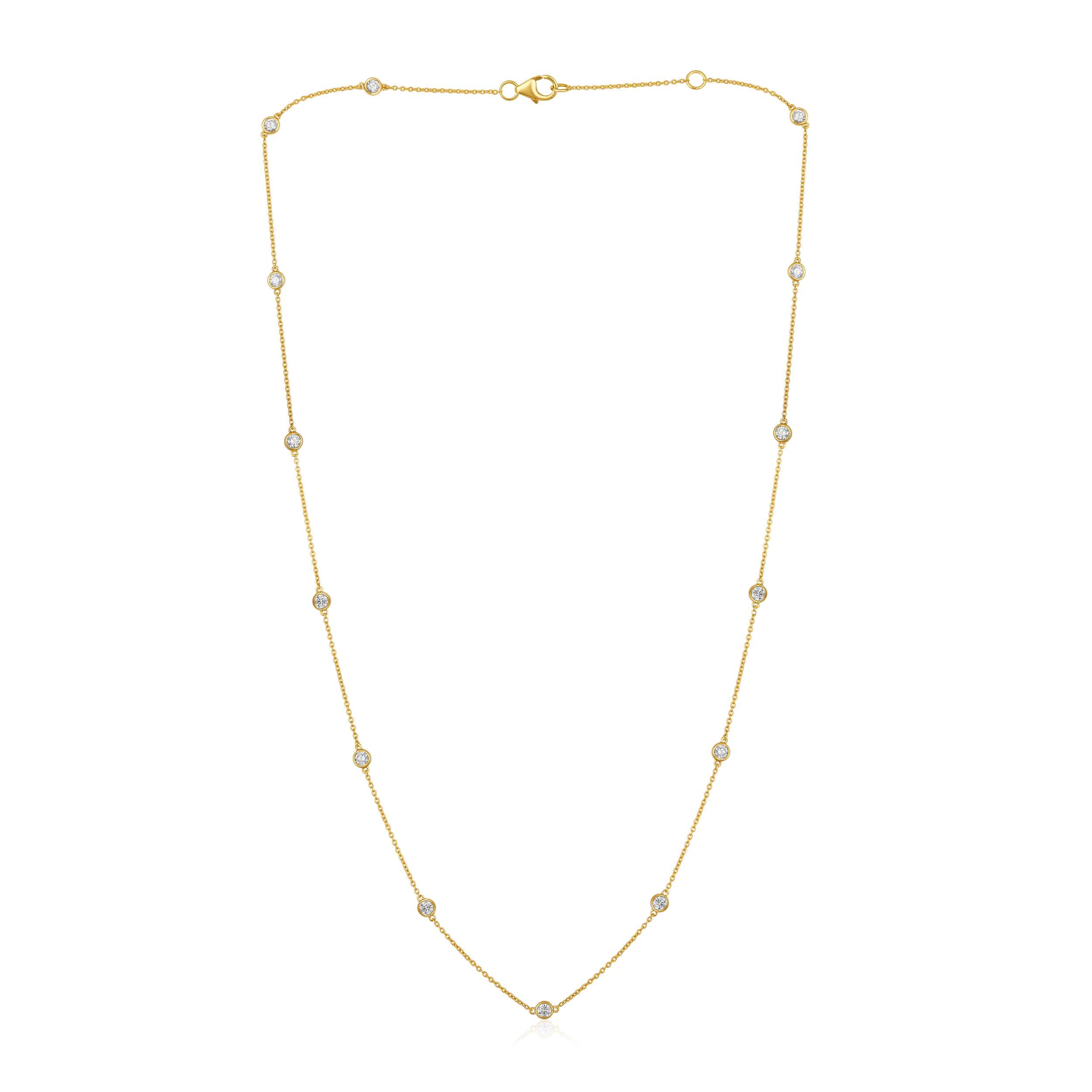 14K Gold 0.8ct Natural Diamond Bezel Station  Necklace