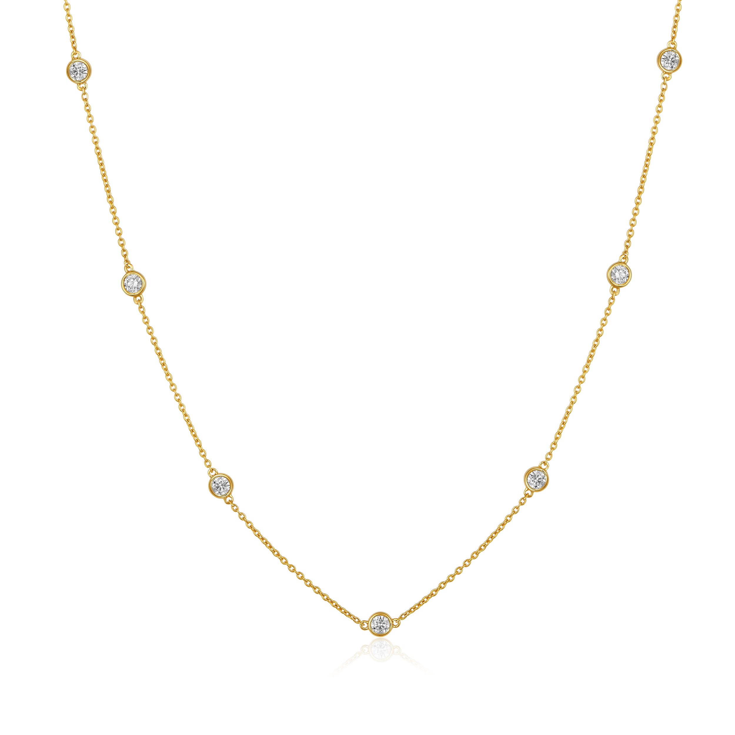 14K Gold 0.8ct Natural Diamond Bezel Station  Necklace