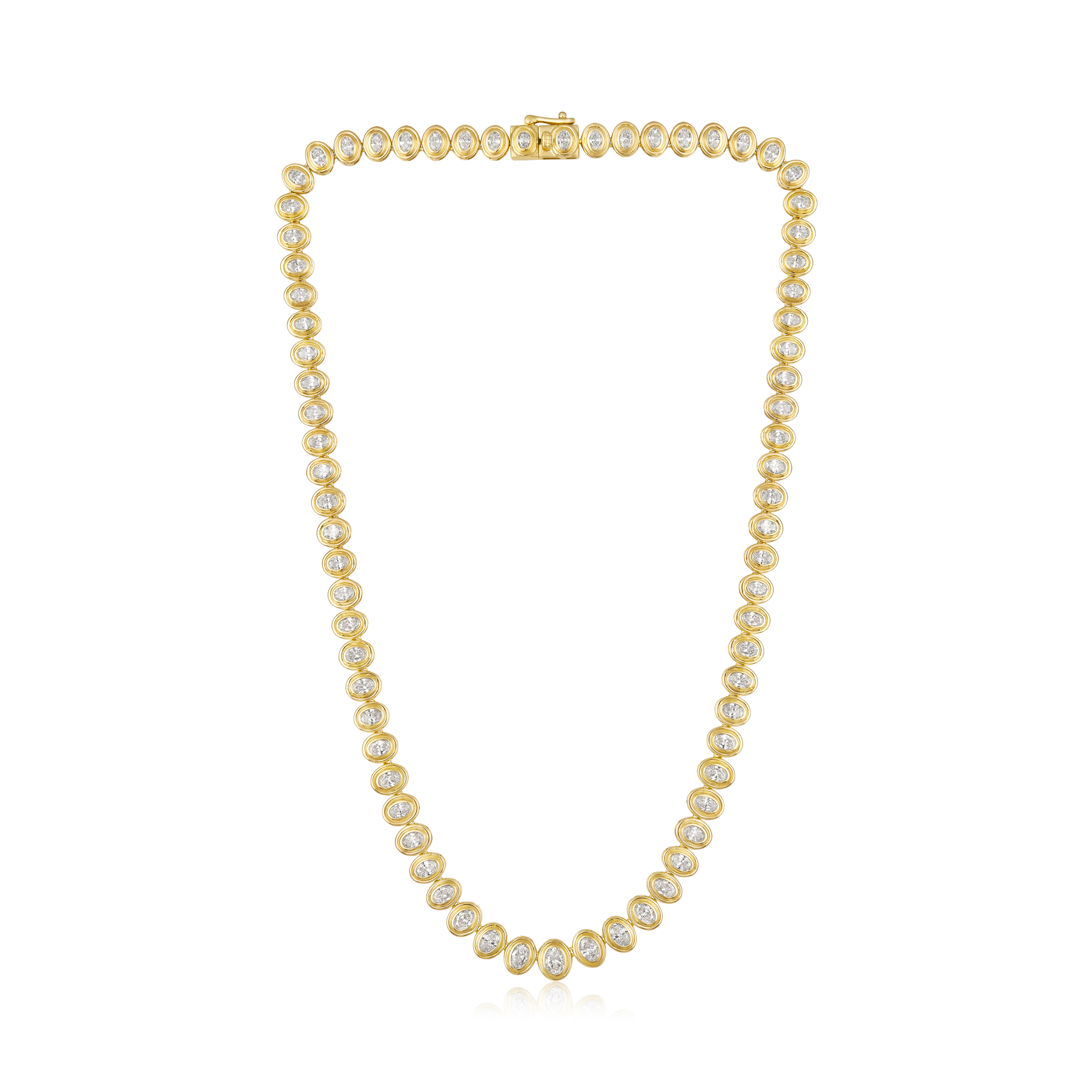 14K Gold 8.4ct Natural Diamond Oval Bezel Tennis  Necklace