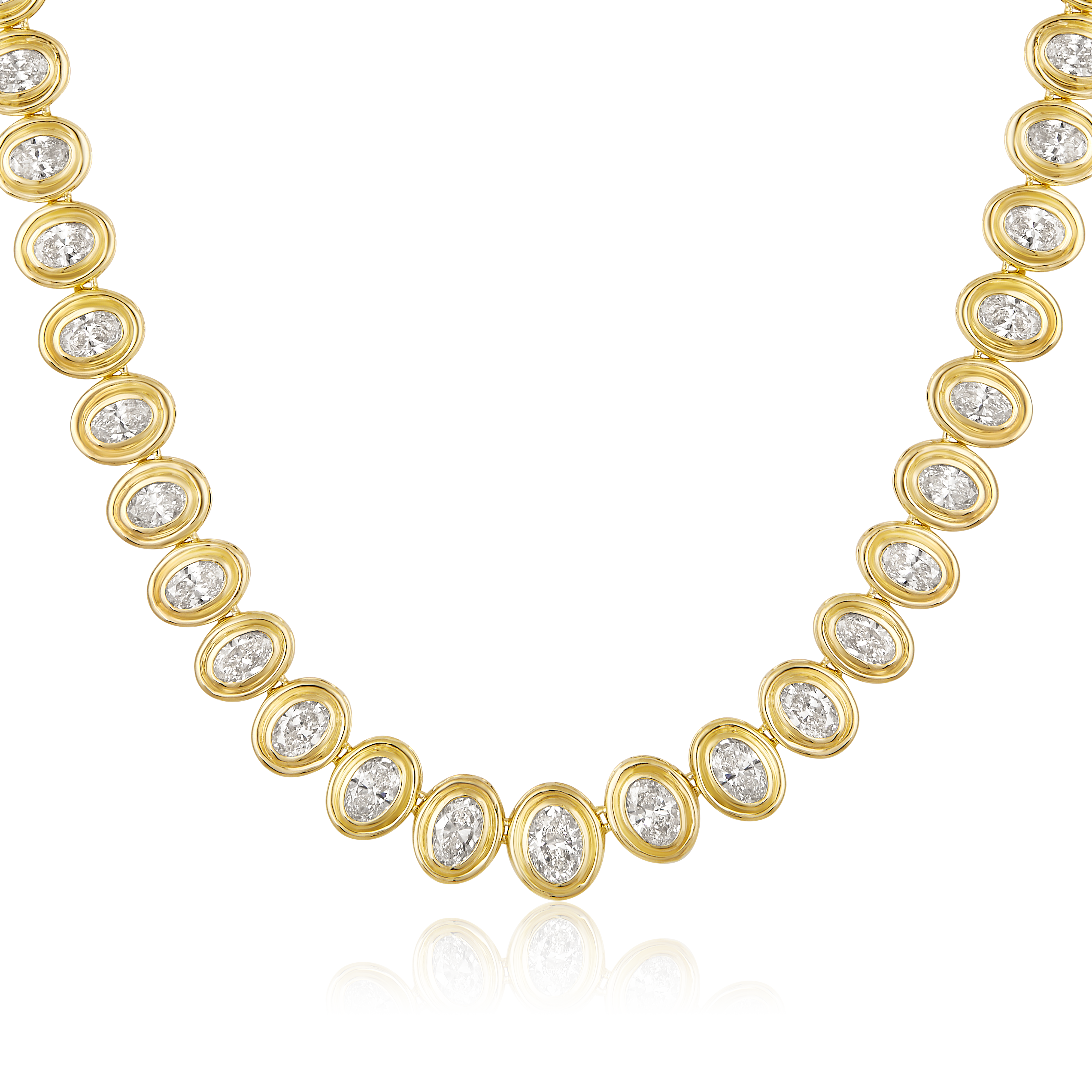 14K Gold 8.4ct Natural Diamond Oval Bezel Tennis  Necklace