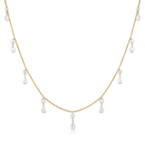 14K Gold 2.8ct Natural Diamond Rose Cut Drilled Round Pear Dangle Station Necklace