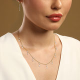 14K Gold 2.8ct Natural Diamond Rose Cut Drilled Round Pear Dangle Station Necklace