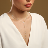 14K Gold 5.1ct Natural Diamond Rose Cut Drilled Round Station Lariat Necklace
