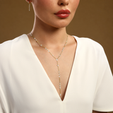 14K Gold 5.3ct Natural Diamond Rose Cut Drilled Pear Round Station Lariat Necklace