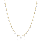 14K Gold 2ct Natural Diamond 22 Stone Drilled Round Dangle Station Necklace