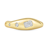 18K Gold 0.7ct Natural Diamond Emerald Flush Wave Dome Ring