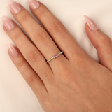 14K Gold Natural Diamond Pink Sapphire Baguette East West Bezel Pavé Band Ring