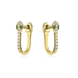 14K Gold 0.13ct Natural Diamond Emerald Snake Pavé Huggie Earrings