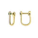 14K Gold 0.13ct Natural Diamond Emerald Snake Pavé Huggie Earrings