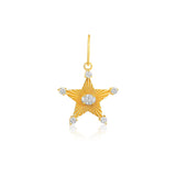 14K Gold 0.4ct Natural Diamond Oval Star Fluted Charm Pendant