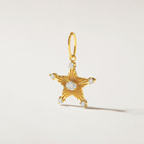 14K Gold 0.4ct Natural Diamond Oval Star Fluted Charm Pendant