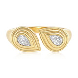 14K Gold Natural Diamond Double Pear Bezel Stepped Open Ring