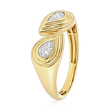 14K Gold Natural Diamond Double Pear Bezel Stepped Open Ring