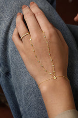 14K Gold 0.3ct Natural Diamond Lotus Station Ring Bracelet Hand Chain