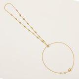 14K Gold 0.3ct Natural Diamond Lotus Station Ring Bracelet Hand Chain