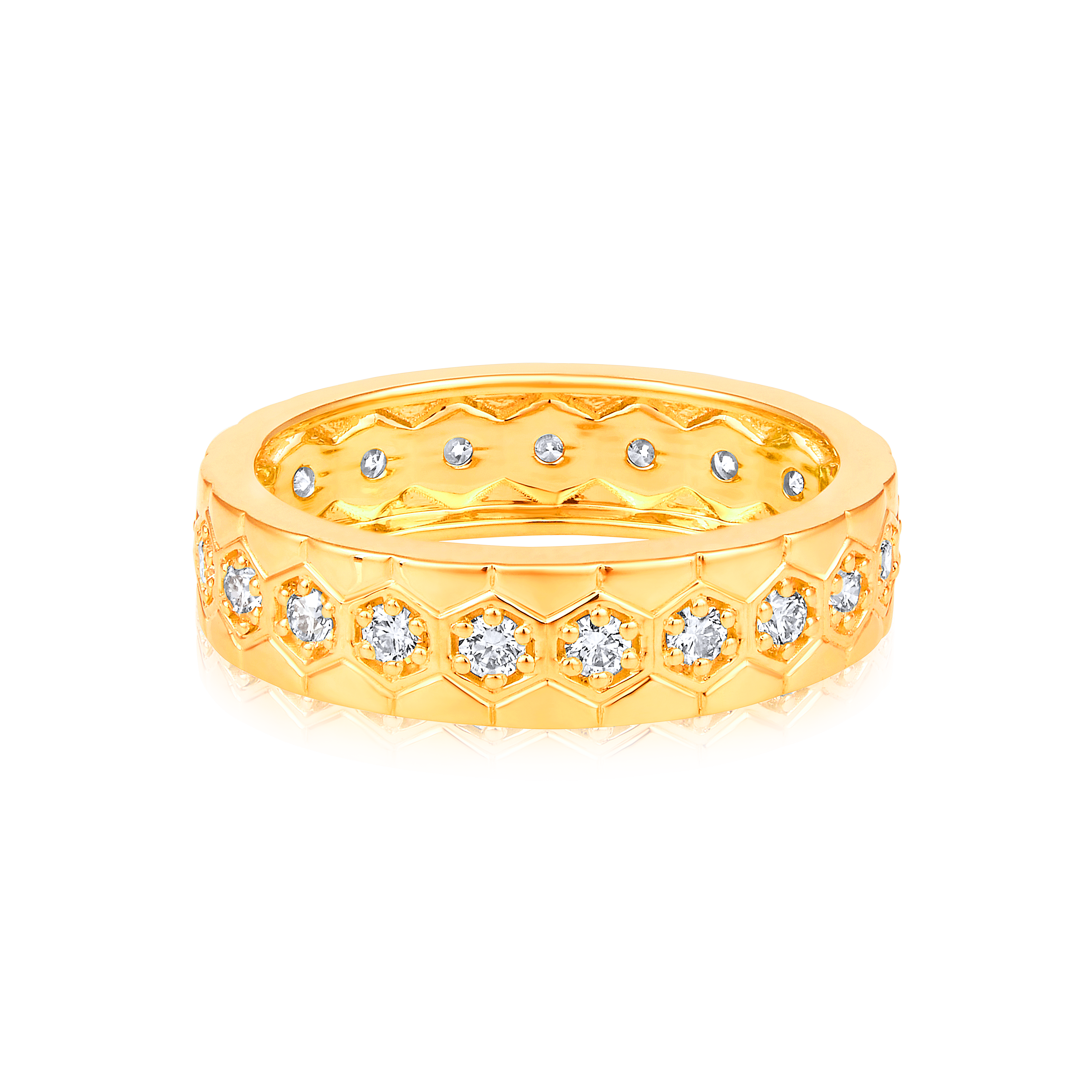 14K Gold 0.6ct Natural Diamond Hexagon Bezel Full Band Ring