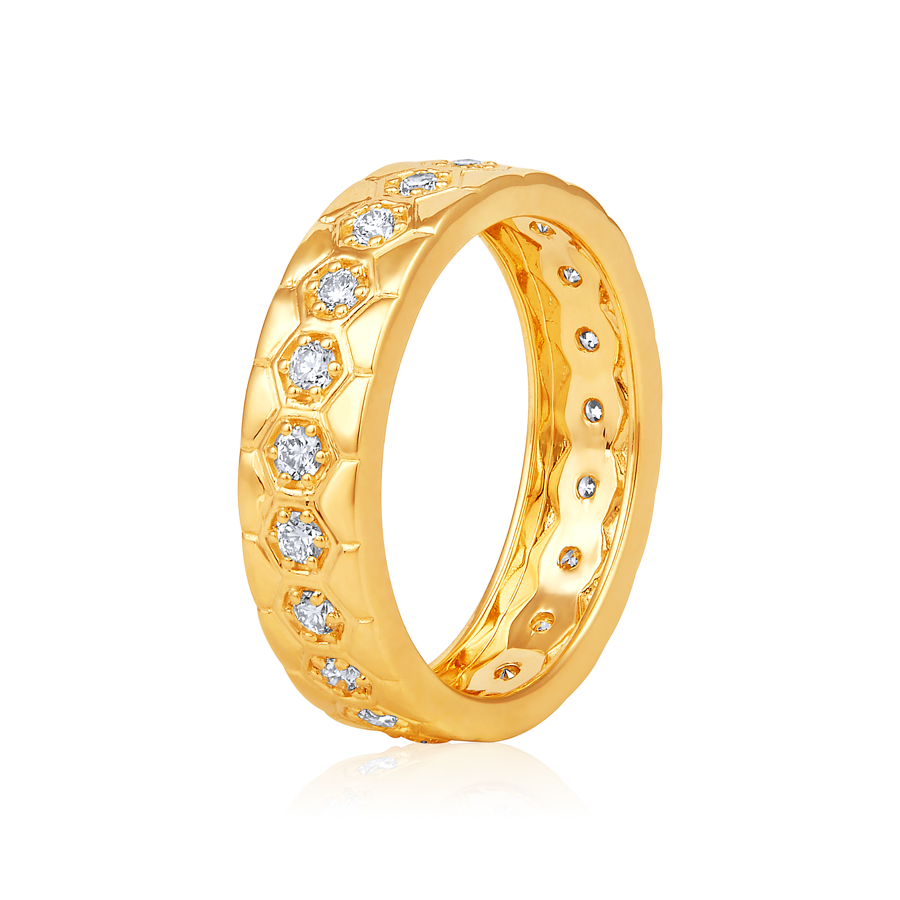 14K Gold 0.6ct Natural Diamond Hexagon Bezel Full Band Ring